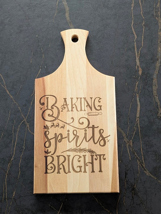 "Baking Spirits Bright" Engraved Birch Bread Board