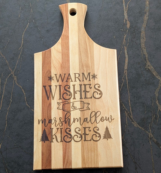 "Warm Wishes & Marshmallow Kisses" Engraved Birch Bread Board