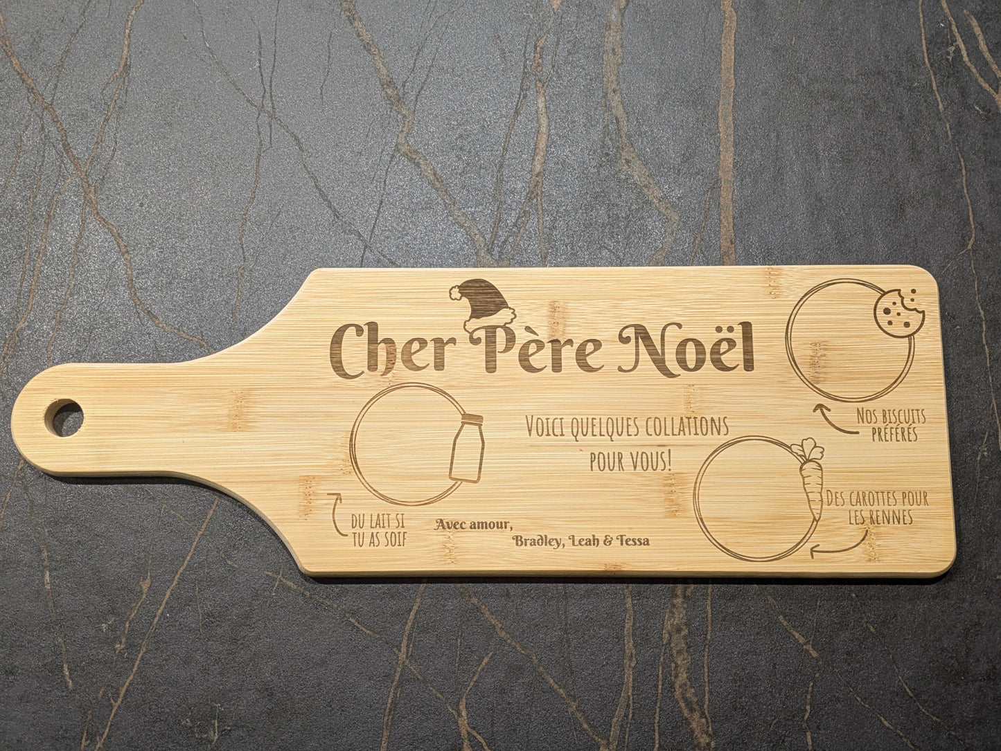 Plateau en bambou gravé au laser Cher Père Noël Personnalisé