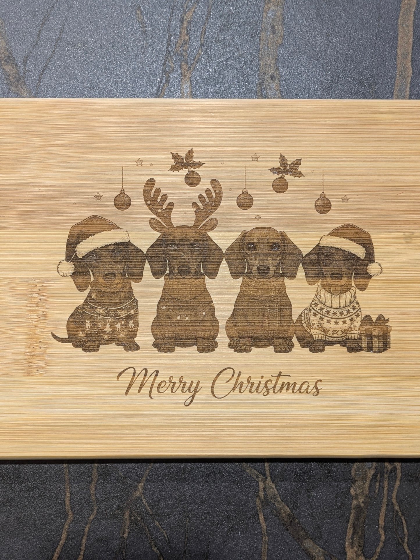 Merry Christmas Dachshund Bamboo Serving Tray