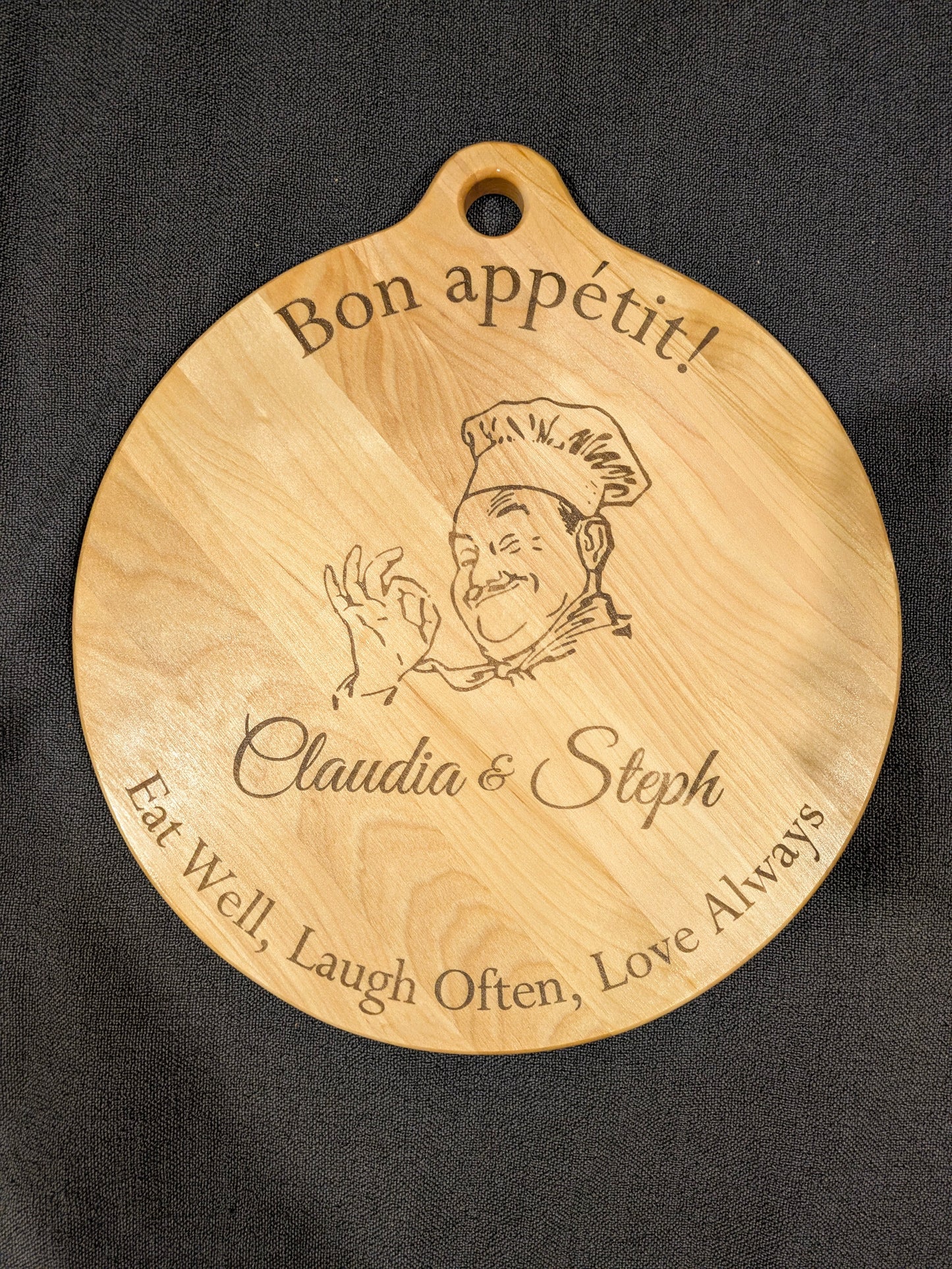 12" Oiled Maple Engraved Maple Board – Personalized “Bon Appétit!” Kitchen Décor & Serving Board