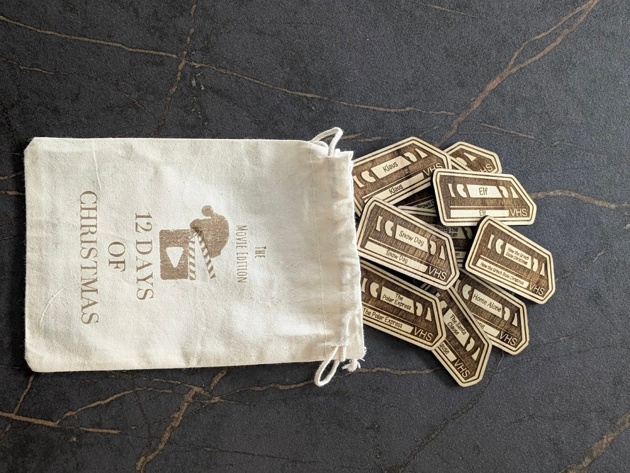 12 Days of Christmas Movie Edition - Wooden Token Set