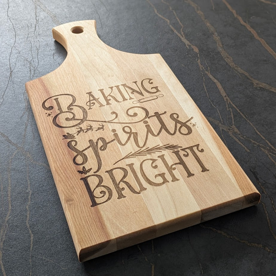 "Baking Spirits Bright" Engraved Birch Bread Board