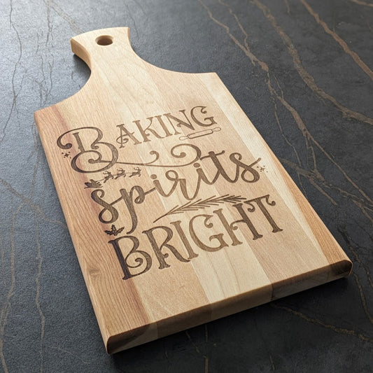 "Baking Spirits Bright" Engraved Birch Bread Board