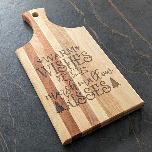 "Warm Wishes & Marshmallow Kisses" Engraved Birch Bread Board