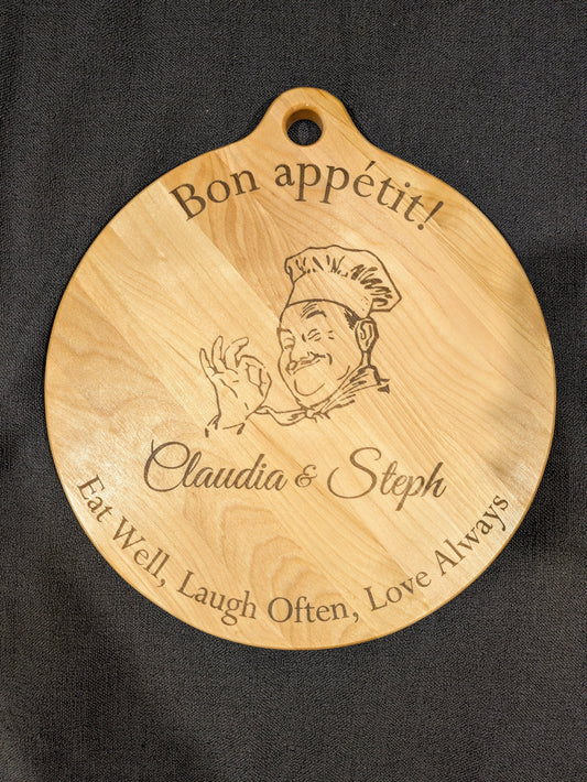 12" Oiled Maple Engraved Maple Board – Personalized “Bon Appétit!” Kitchen Décor & Serving Board