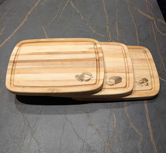 Canadian Maple Cutting Board Trio – Laser-Engraved Meat, Bread & Veggie Boards